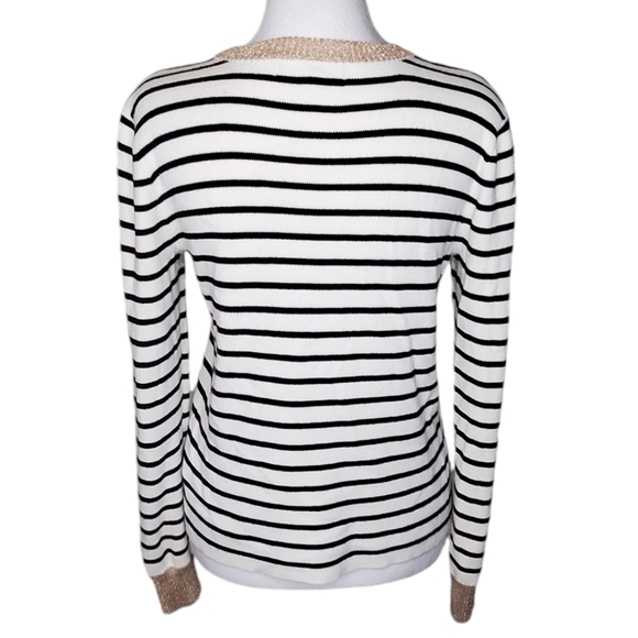 Marled by Reunited Clothing Crewneck Sweater Black White Striped Gold Trim Sz S - Picture 3 of 6
